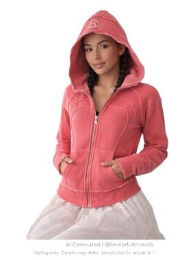 Y2K Coral Pink Fitted Zip Hoodie XS S Indie Sleaze Athleisure